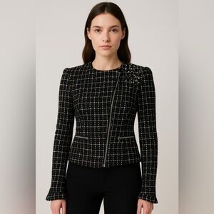 Willow & Clay Black White Tweed Moto Jacket Small